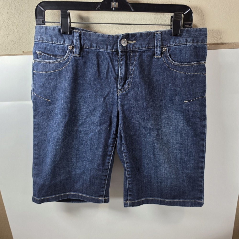 Michael Kors Dark Wash Stretchy‎ Bermuda Shorts Women's Size 8p Metal Logo